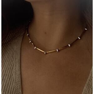 Tiffany Co Platinum & 18k Gold Diamond Bezel Bar Link Station Collar Necklace